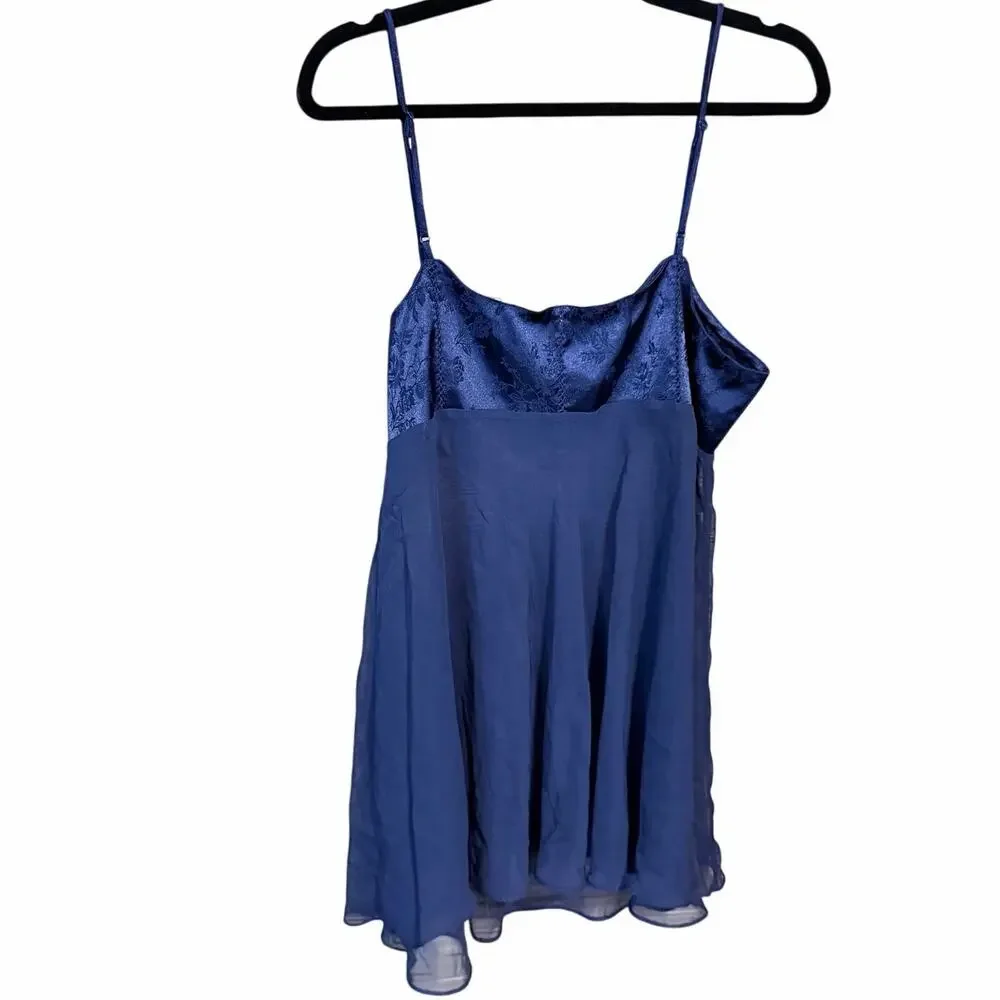 Vintage Y2K Victoria’s Secret navy blue babydoll chemise large satin chiffon